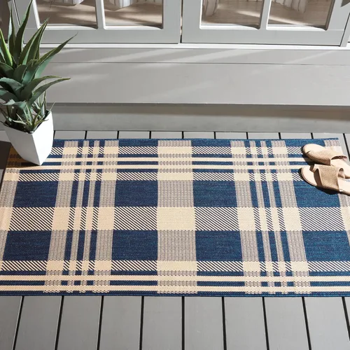 Miniatura 14 de SAFAVIEH Alfombra Lavable para Exteriores Colección Courtyard - 2'3" x 4', Beige y Azul, Patrón a Cuadros, No Desprende Pelusa y Fácil Limpieza