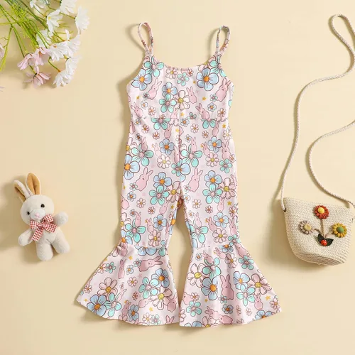 Miniatura 2 de YOKJZJD Traje de Pascua para bebé niña pequeña, sin mangas, overol de conejo, pantalones acampanados, leggings