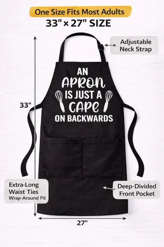 Miniatura 2 de Divertido delantal de cocina – «An Apron Is Just A Cape On Backwards» – Regalo para hombres, mujeres, papá, mamá – Delantal de cocina negro