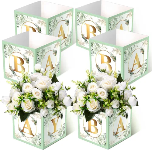 Miniatura 7 de Bucherry - 6 cajas de centro de mesa de baby shower con letras de "bebé", cajas de flores, decoración de mesas para baby shower, cumpleaños, Azul