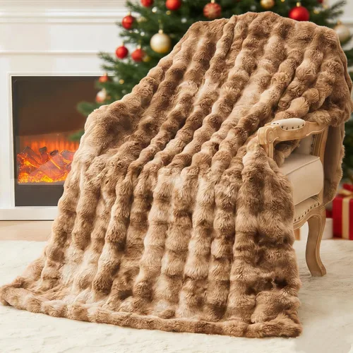 Miniatura 18 de EMME Manta de Forro Polar Sherpa Suave Reversible de Felpa Esponjosa Grande, Manta Bohemia Decorativa Cálida y Ligera para Sofá, Sillón, Dormitorio