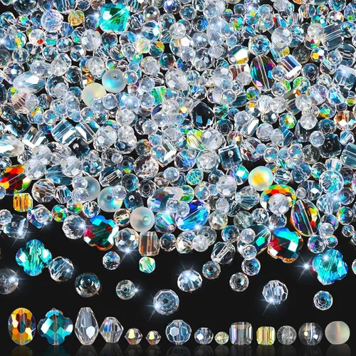 636 cuentas de vidrio para hacer joyas, cuentas de cristal surtidas con cuentas sueltas para pulseras, aretes, collares, atrapasoles, manualidades,