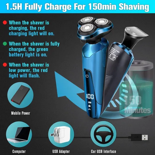 Miniatura 4 de Mens Electric Shaver, 4D Floating Head High-Speed Motor IPX7 Waterproof, Fast Charging Cordless Electric Razor with Pop-Up Trimmer & Replaceable