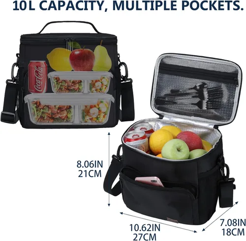Miniatura 2 de Gloppie Fiambrera para hombres Bolsa de almuerzo para mujeres, a prueba de fugas almuerzo refrigerador bolsa negro gran almuerzo térmica