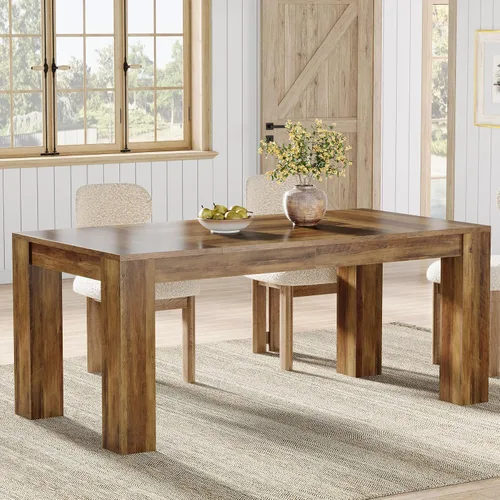 Miniatura 8 de Tribesigns Mesa de comedor de 63 pulgadas para 4 a 6, mesa rectangular de cocina, mesa de comedor de madera negra para cocina del hogar, comedor