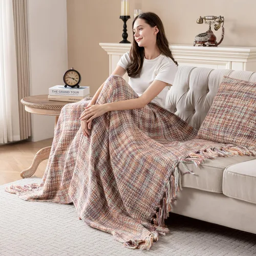 Manta de Punto Suave de Color Neón con Borlas, Acogedora Manta Decorativa Boho para Hogar para Sofá Sillón Silla Cama, 50X60 Pulgadas, Lavable a