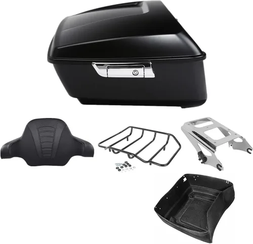 Miniatura 18 de TCMT Caja de maletero King para motocicleta con respaldo y montaje para dos personas, compatible con Harley 2009-2013 Touring Road Street Electra