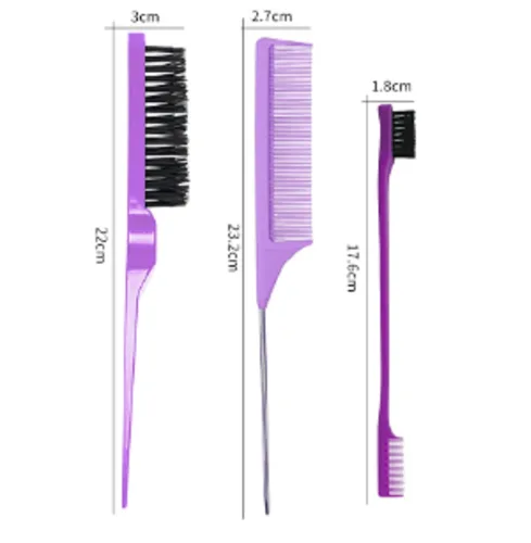 Miniatura 2 de Peine morado de 3 piezas, juego de cepillos de espalda lisa, cepillo ventilado, peine de dientes anchos, cepillo de burlas para alisar el cabello