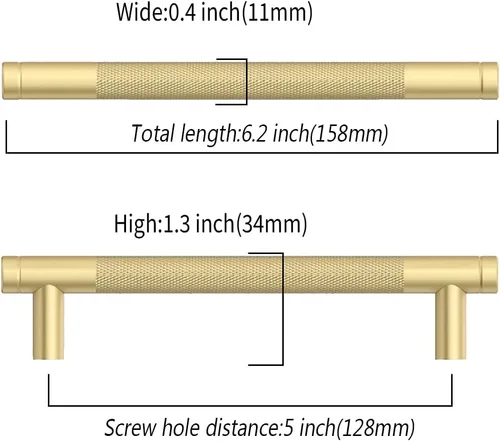 Miniatura 5 de Paquete de 10 tiradores de gabinete de cocina color oro cepillado de 5 pulgadas (128mm), manijas estriadas para cajones, accesorios para armarios