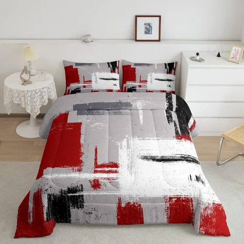 Miniatura 42 de Feelyou Edredón Abstracto Juego de edredón de arte abstracto moderno para niños y niñas, color morado, azul, negro, juego de ropa de cama para Multi
