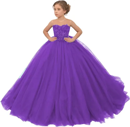 Miniatura 15 de Precioso vestido de niña de flores de tul para niños de boda con cuentas princesa sin mangas vestidos de baile