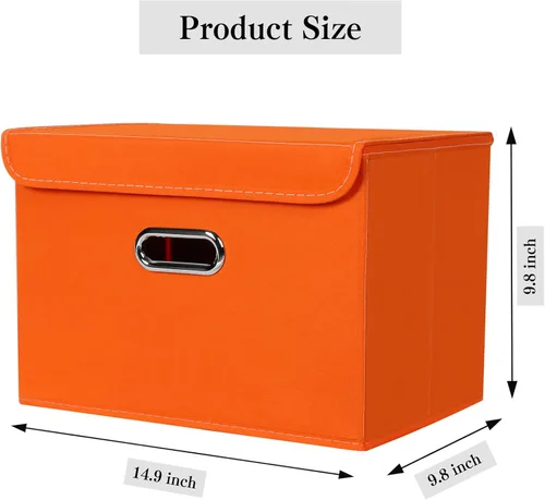 Miniatura 2 de Contenedores de almacenamiento de tela con tapas, organizadores de armario, canastas plegables con asas, cajas de cubo para el hogar, color naranja
