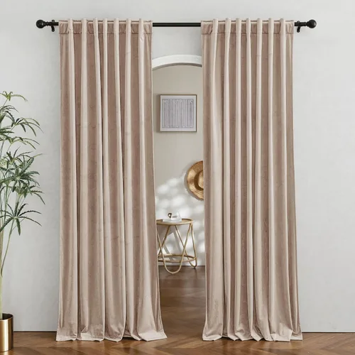 Miniatura 15 de RYB HOME - Cortinas de terciopelo beige, cortinas decorativas resistentes con pestaña trasera, cubierta de privacidad para oscurecer habitación