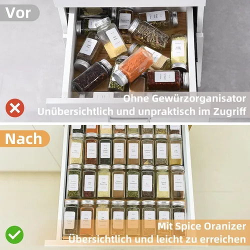 Miniatura 3 de Organizador de Cajón de Especias, 4 Niveles - 8 Piezas Bandeja Inserto de Estante de Especias de Bambú para Cajón de Gabinete Encimera, Organización