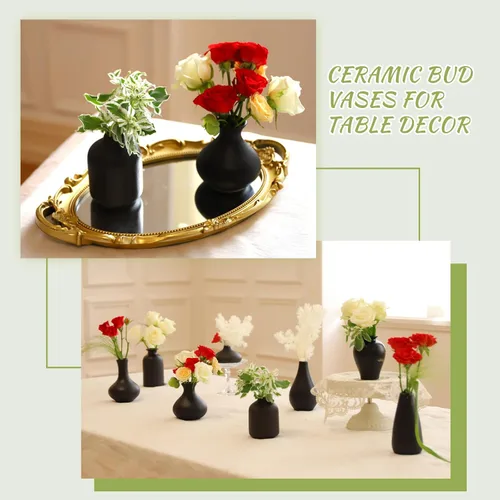 Miniatura 5 de Juego de 8 jarrones negros pequeños, mini jarrones de cerámica para flores, hierba de las pampas, decoración rústica y moderna del hogar, perfectos