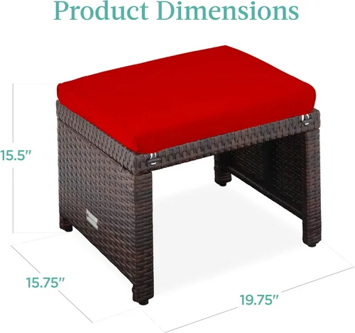 Miniatura 7 de Best Choice Products Juego de 2 otomanas de mimbre, muebles de exterior multiusos para patio, patio trasero, asientos adicionales, reposapiés, mesa