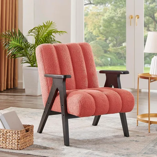 Miniatura 13 de Roundhill Furniture Rella Modern Teddy Sherpa - Silla decorativa con marco de madera espresso, color beige