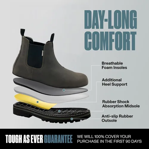 Miniatura 2 de EVER BOOTS Botas impermeables con punta de acero para hombre, con cierre de deslizamiento y de tira para hombre, color marrón oscuro