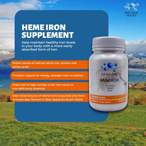 Suplemento de hierro hemo de Nueva Zelanda – 1000 mg x 90 cápsulas de gel suave – Suplemento de deficiencia de hierro para la anemia – Sangre de