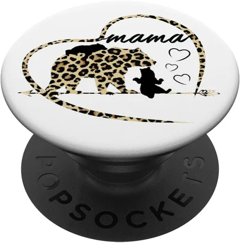 Cute Trendy Mama Bear con 2 cachorros Cheetah Print Heart Design PopSockets PopSockets PopGrip: agarre intercambiable para teléfonos y tabletas