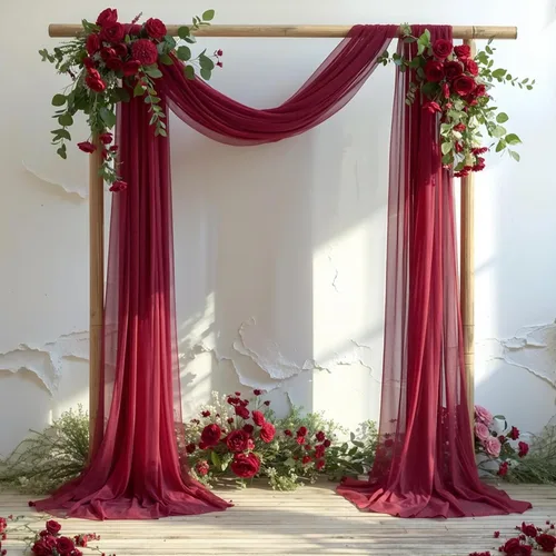 Miniatura 13 de Tela drapeada para arco de boda de 28 x 19 pies, telón de fondo de tela de gasa transparente, 1 panel de cortinas de rosa polvorienta para Cortina
