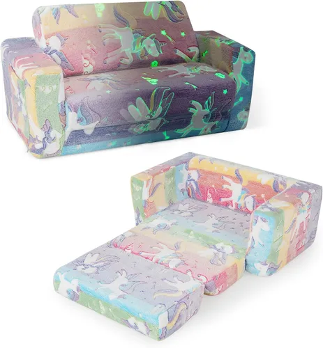 Miniatura 8 de HONEY JOY Sofá para niños pequeños, sofá convertible 2 en 1 con patrón de dinosaurio, silla plegable extra suave para niños y niñas, muebles de sala