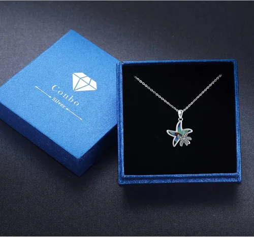Miniatura 7 de ConBo Collar con dije de estrella de mar de océano para mujer, collar con colgante de estrella de mar de concha de abulón S925, collar de plata