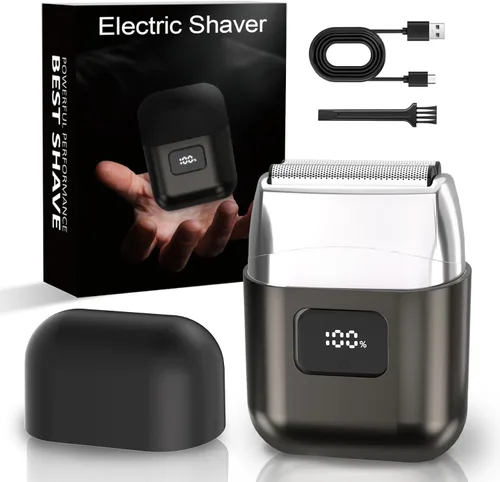 Miniatura 8 de Afeitadoras eléctricas para hombres: Mini maquinilla de afeitar eléctrica con 3 cuchillas flotantes, pantalla LED, doble velocidad - Afeitadora