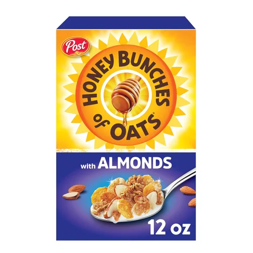 Honey Bunches of Oats Cereal de desayuno con almendras, cereal de almendras con miel con racimos de avena y granola, caja de 12 onzas