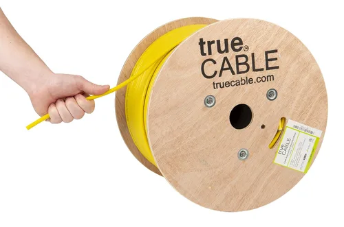 TRUE CABLE Cable Ethernet a granel para elevador blindado Cat6A, 1000 pies, amarillo, 23 AWG cobre sólido desnudo, 750 MHz, F/UTP, PoE++ 100 W,