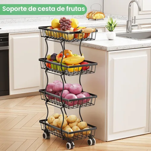 Miniatura 4 de Cesta de frutas, organizadores y almacenamiento de despensa de cocina, cesta apilable de alambre de metal de 4 niveles para frutas, verduras