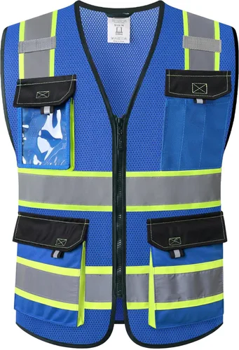 JKSafety Hi Vis Chalecos de Seguridad Reflectantes para Hombres y Mujeres Chaleco de Alta Visibilidad con Bolsillos Construcción de Tela de Malla
