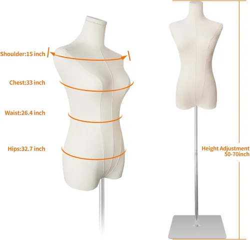 Miniatura 5 de maniquí femenino con forma de torso para mujer, formas de vestido para costura, cuerpo de maniquí de alta estabilidad con soporte de metal dorado