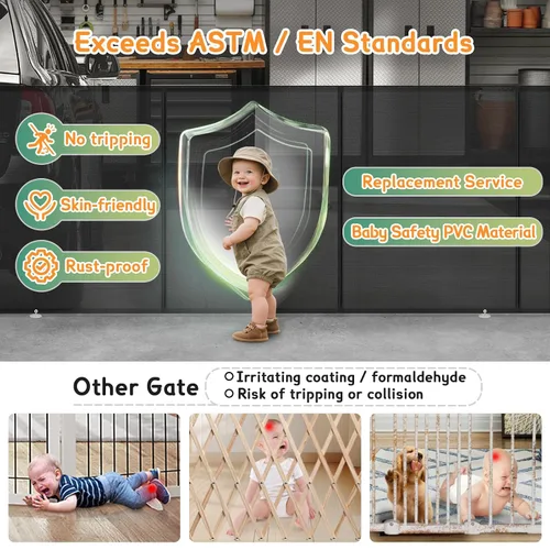 Miniatura 4 de Puertas retráctiles para bebés de 200 pulgadas extra anchas, puerta retráctil para perros de 34 pulgadas de alto para puertas, puerta retráctil Negro