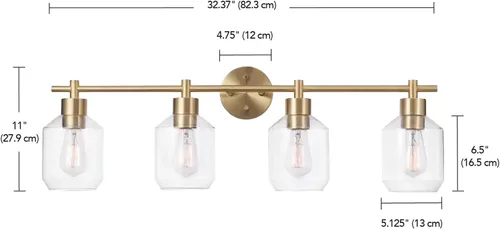 Miniatura 4 de Globe Electric 52083 Cannes - Lámpara de tocador de 4 luces, latón mate, pantallas de cristal opal, bombilla no incluida