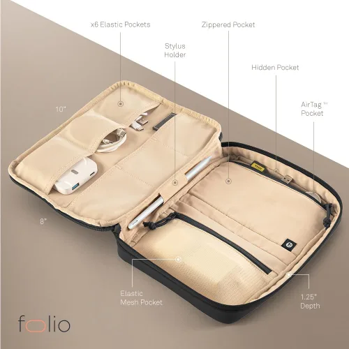 Miniatura 3 de UT Wire Folio Tech Gear Pouch - Organizador personal de viaje para artículos electrónicos esenciales, cargadores y accesorios tecnológicos, con Negro