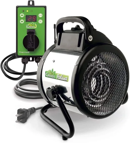 BioGreen Calentador Eléctrico de Invernadero y Ventilador con Termostato Digital PALMA | 1500 Vatios, 5100 BTU/hr | 5800 ft³/h Circulación de Aire