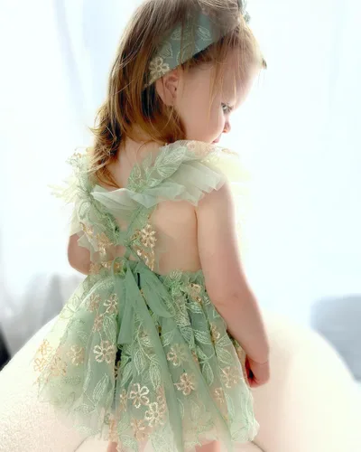 Miniatura 3 de Ursobutegl Mameluco de princesa para bebé recién nacida, vestido de malla bordado, elegante, tutú con falda, overol para cumpleaños
