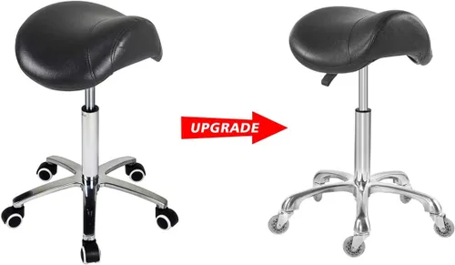 Miniatura 4 de Antlu Silla de Sillín para Clínica de Masaje, Spa, Salón, Corte, Silla Giratoria con Ruedas, Altura Ajustable (Negro)