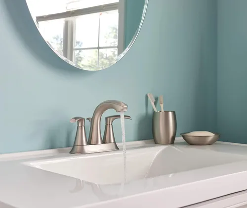 Miniatura 9 de Moen Graeden Spot Resist - Grifo de baño central de níquel cepillado de 2 manijas y 4 pulgadas