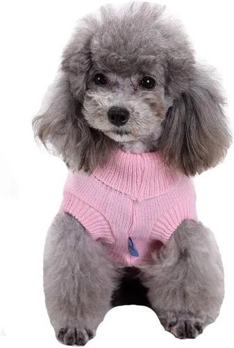 Miniatura 2 de Suéter para perro, cálido y suave, mediano (pecho 16-18 pulgadas), rosa, cuello alto clásico, lavable a máquina, invierno, unisex, sólido
