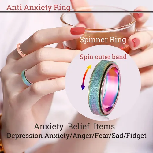 Miniatura 3 de Anillo de alivio de la ansiedad, anillo giratorio para aliviar el estrés, de acero inoxidable, anillo giratorio para mujeres, hombres, unisex