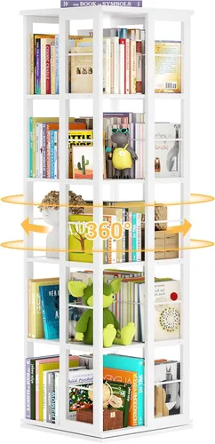 Miniatura 15 de Aheaplus Estantería giratoria, estantería de esquina, estantería giratoria de madera de 360 grados, estantería de pie angosta, organizador giratorio