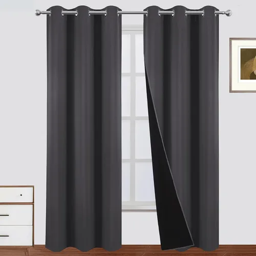 Miniatura 27 de LEMOMO Cortinas 100% opacas de 52 x 95 pulgadas, 2 paneles de oscurecimiento con aislamiento térmico para dormitorio Negro