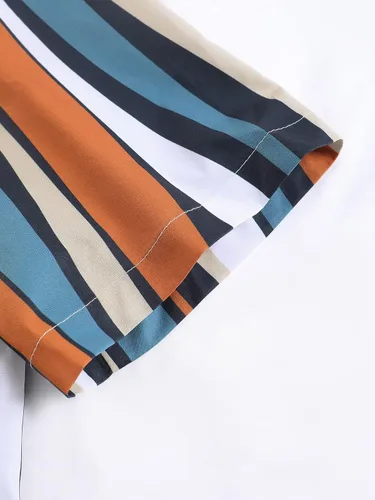 Miniatura 4 de OYOANGLE Conjunto de 2 piezas para hombre, camisa con botones y pantalones cortos con cordón en la cintura