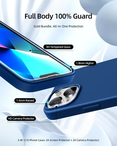 Miniatura 2 de Funda 5 en 1 para iPhone 13 de 6.1 pulgadas, con 2 protectores de pantalla + 2 protectores de lente de cámara, funda protectora delgada de silicona