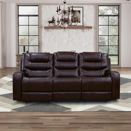 Miniatura 15 de Sofá reclinable eléctrico, sillón reclinable de cuero con LED/almacenamiento, sillón reclinable de cine en casa de 3 plazas, sofá de cuero negro