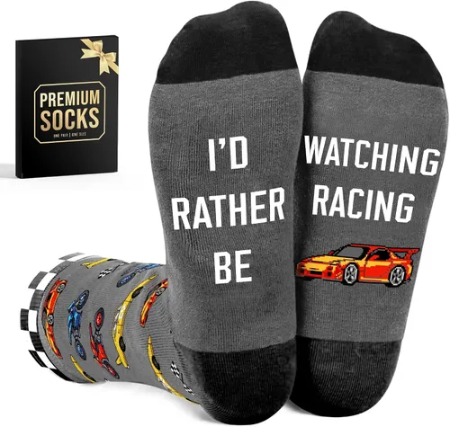 Miniatura 13 de VICRAZY Coche de Carreras, Calcetines de Coche Deportivo para Hombres, Mujeres - Regalos de Fórmula 1, Calcetines de Carreras, Rellenos de Media