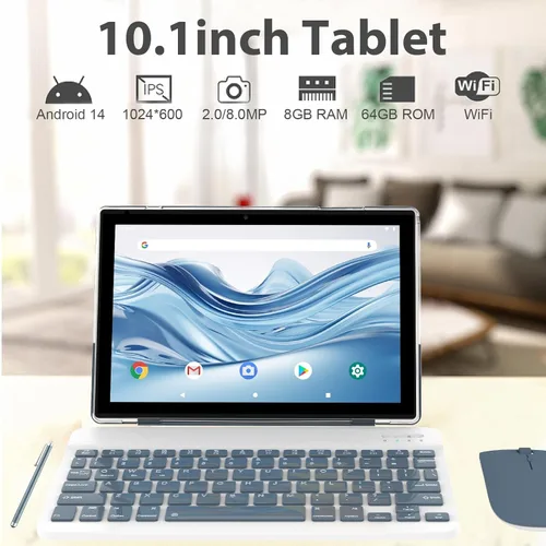 Miniatura 4 de Tablet de 10 pulgadas con teclado 2 en 1 Tablet Android 14 Tabletas Incluye estuche ratón lápiz capacitivo batería de 6000mAh 8GB+64GB Soporta Azul