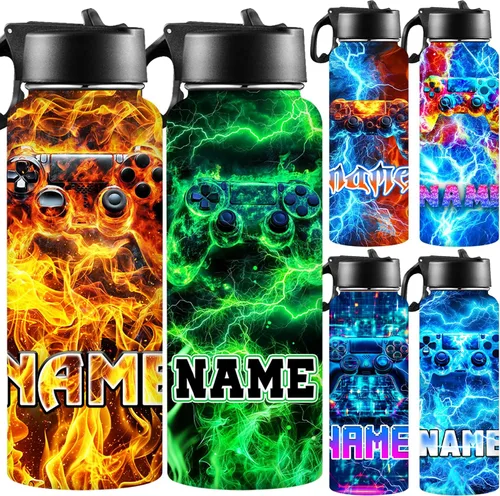 Miniatura 28 de Botellas de agua personalizadas para niñas, de acero inoxidable con aislamiento de doble pared con pajita, botella de agua de color degradado